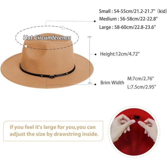 Fedora Hats for Men & Women Wide Brim Fedora Felt Panama Hat Men's Dress Hats - Picture 2 of 7